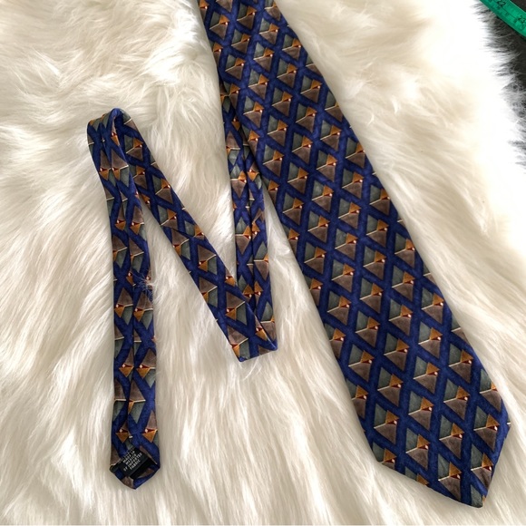 Oscar de la Renta 100% Silk Blue Abstract Mens Tie - Picture 7 of 7